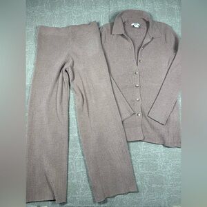 Jason WU Ribbed Super Soft Button Down Pull On Lounge Set Cozy Womens Size Small